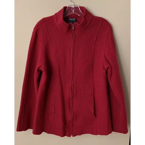 Hilary Radley 100% Wool Jacket Coat Size Large Red Pockets Mock Neck Zip Up A10 - Picture 1 of 7